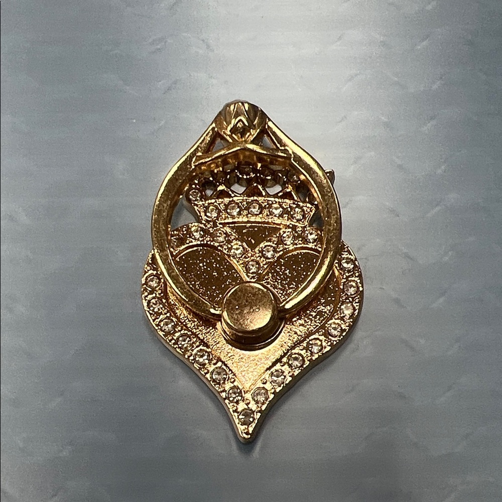 Gold Heart-Shaped Phone Ring Holder with Rhinestones